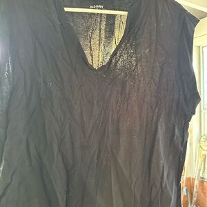 Old Navy Sheer Black V-Neck Cap Sleeve Top